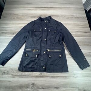 Tommy Hilfiger Women Navy Utility Jacket Gold Zippers Pockets Size S P